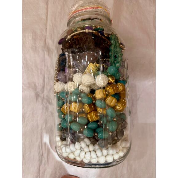 Mystery Jewelry Jar - Huge Ball Jar of Just Necklaces 14 Pieces - Picture 1 of 10